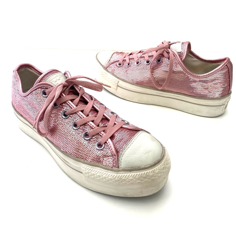 Converse Pink Sequin Chuck Taylor Low Top Platform Sneakers Sz 9 *